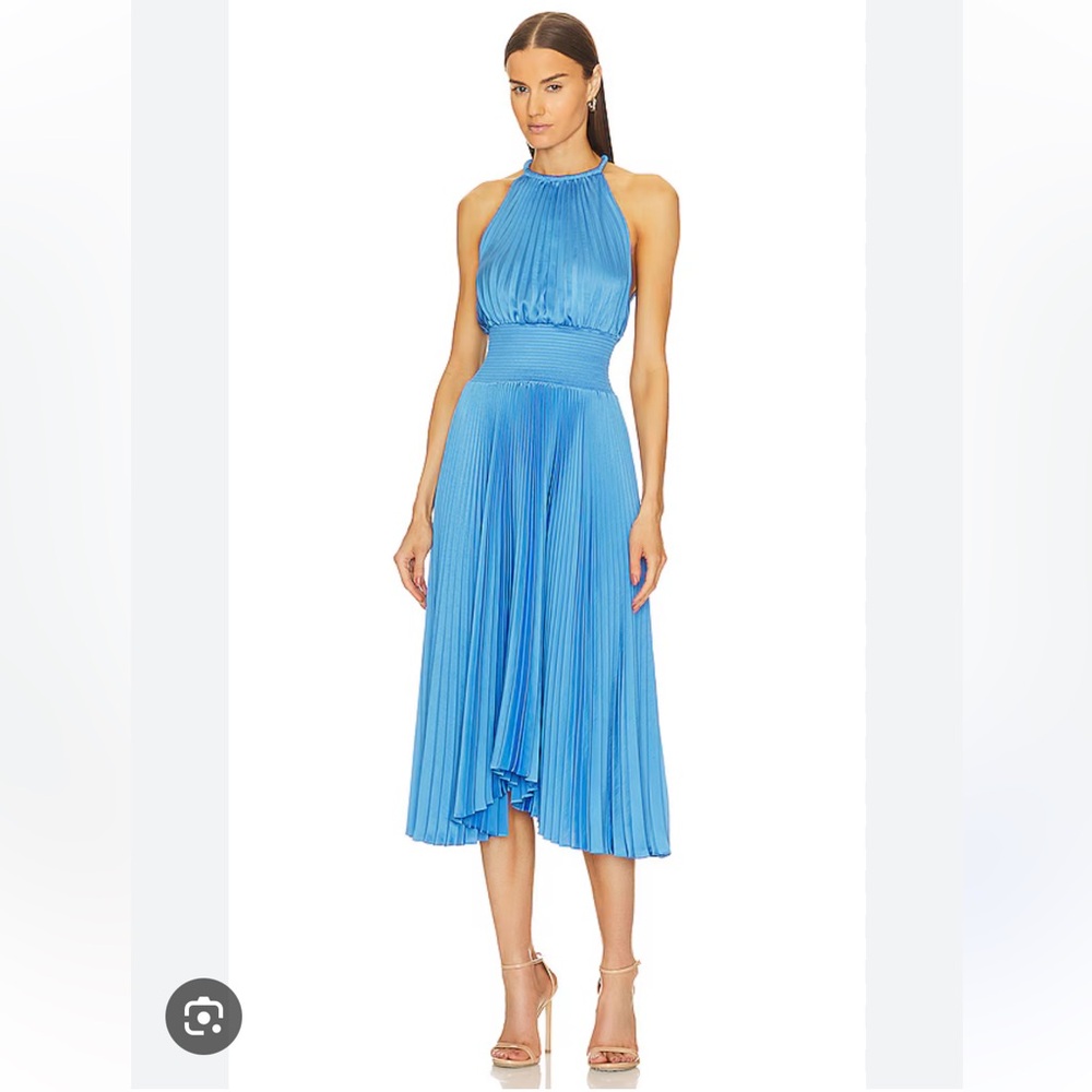 A.L.C. Renzo II Pleated Midi-Dress in Blue Sea